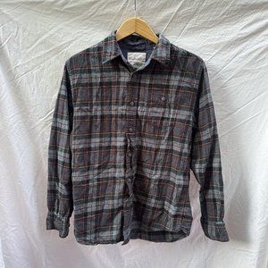 Original Weatherproof Vintage Black & Gray Button Down Plaid Flannel Shirt
